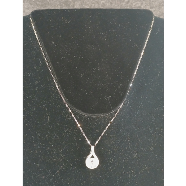 STERLING SILVER SIMULATED DIAMOND (CZ) TEARDROP NECKLACE 