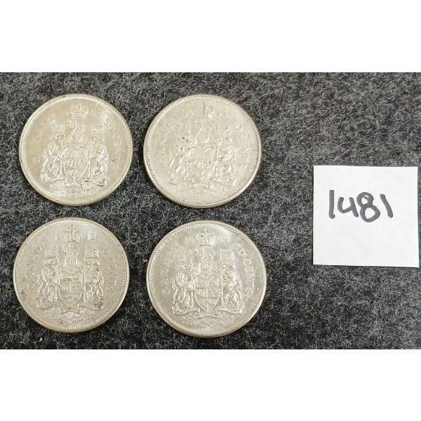 LOT OF 4 - 1963-1965 CDN 50 CENT SILVER COINS 