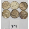 LOT OF 6 - 1941-1953 CDN SILVER 25 CENT PCS