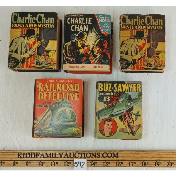 LOT OF 5 - BIG LITTLE BOOKS - INCL BUZ SAWYER, CHUCK MALLOY & CHARLIE CHAN