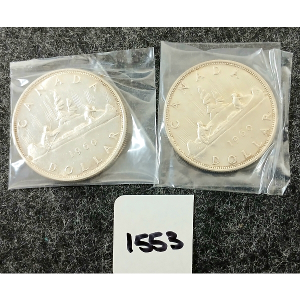 LOT OF 2 - 1960 CDN SILVER DOLLARS - VOYAGEUR 