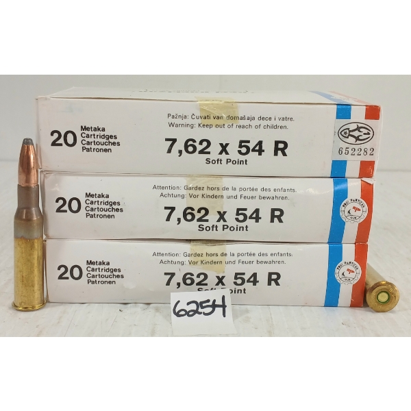 AMMO: 60X PRVI 7.62 X 54R - 180GR SP