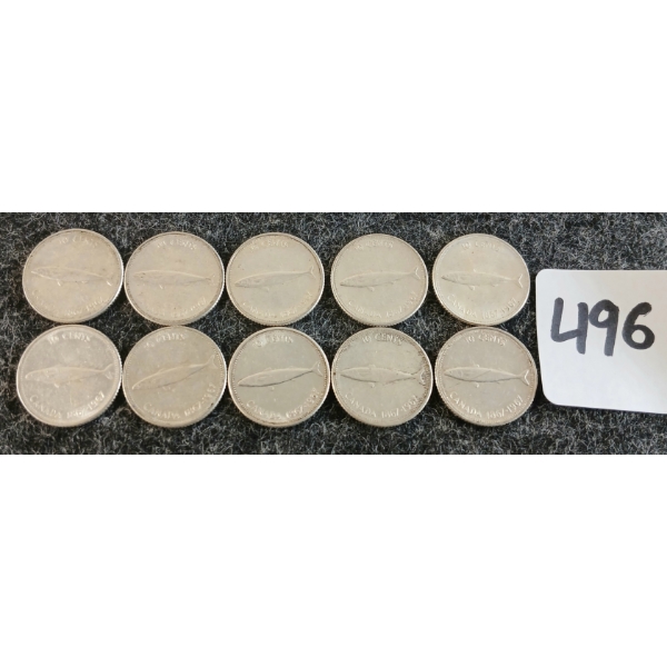 LOT OF 10 - 1967 CDN 10 CENT COINS