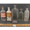 LOT OF 5 - APOTHECARY BOTTLES - INCL POISON & LOTION, ETC