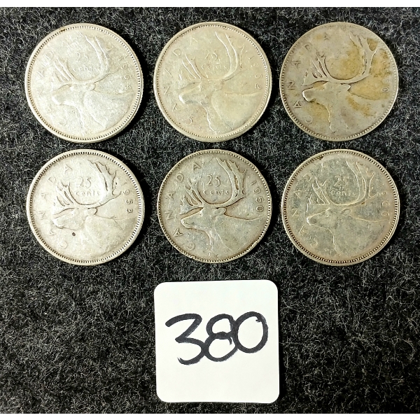 LOT OF 6 - 1950-1966 CDN 25 CENT COINS