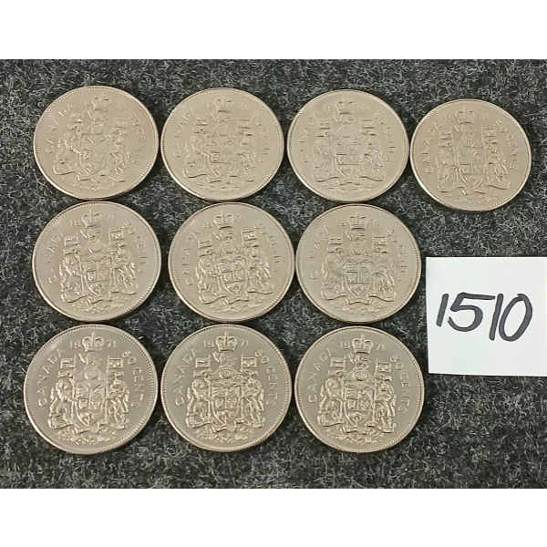 LOT OF 10 - 1970 & 1971 CDN HALF DOLLARS