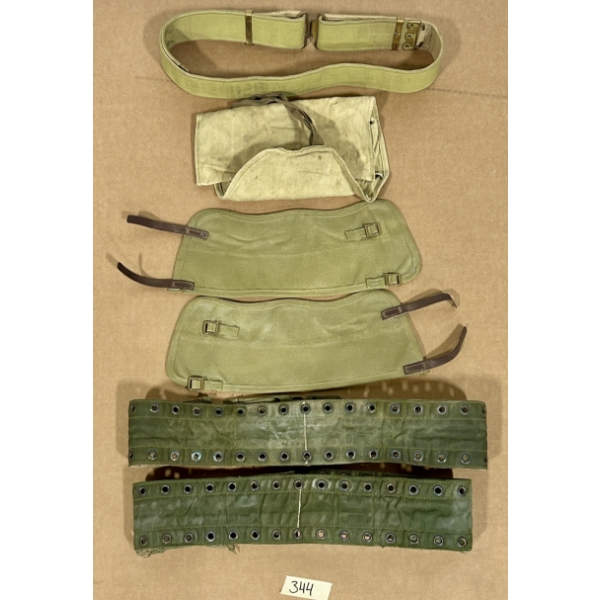 LOT OF 5 - 1955 CDN BELT, HOUSEWIFE, PAIR OF GAITERS & WEB GEAR BELTS