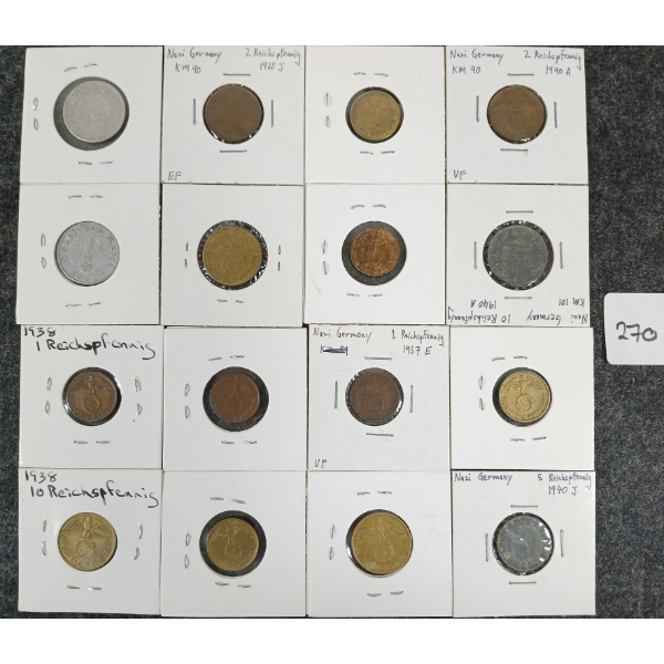 LOT OF 16 - WWII NAZI GERMANY COINS