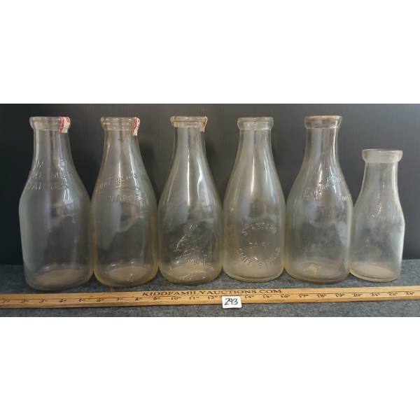 LOT OF 6 - MILK BOTTLES - CRYSTAL, HAMILTON, COUNTRYSIDE & STANDARD SMITH'S FALLS