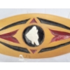 Image 3 : CARVED CEDAR MINI PADDLE W/ WOLF HEAD ANTLER INLAY