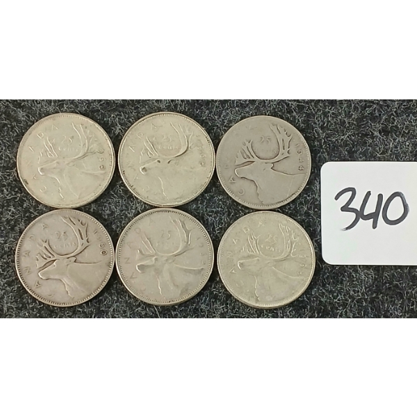 LOT OF 6 - 1944-1968 CDN 25 CENT COINS