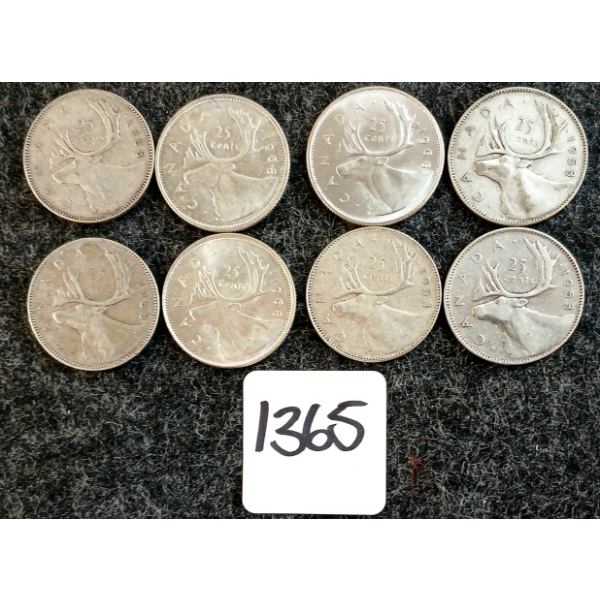 LOT OF 8 - 1953-1968 CDN 25 CENT COINS