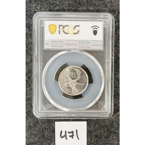 1949 CDN SILVER 25 CENT COIN - PCGS GRADED