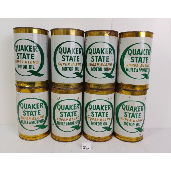 LOT OF 8 - QUAKER STATE SUPER BLEND MOTOR OIL QT CANS