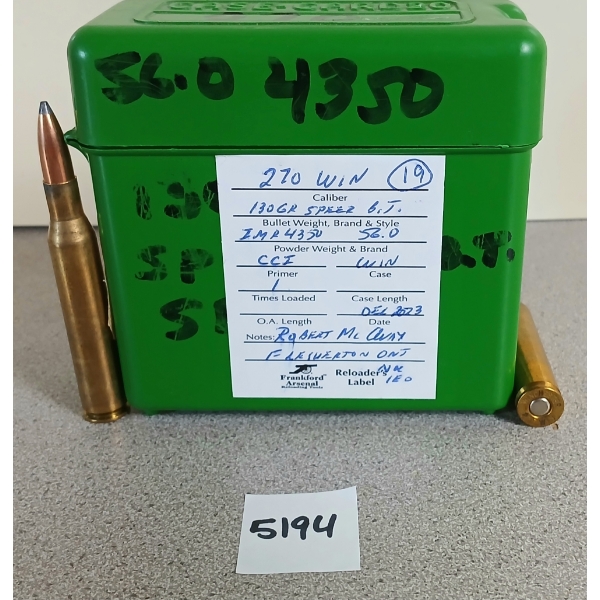 AMMO: 19X MIXED .270 WIN - 130GR - BT - RELOADS