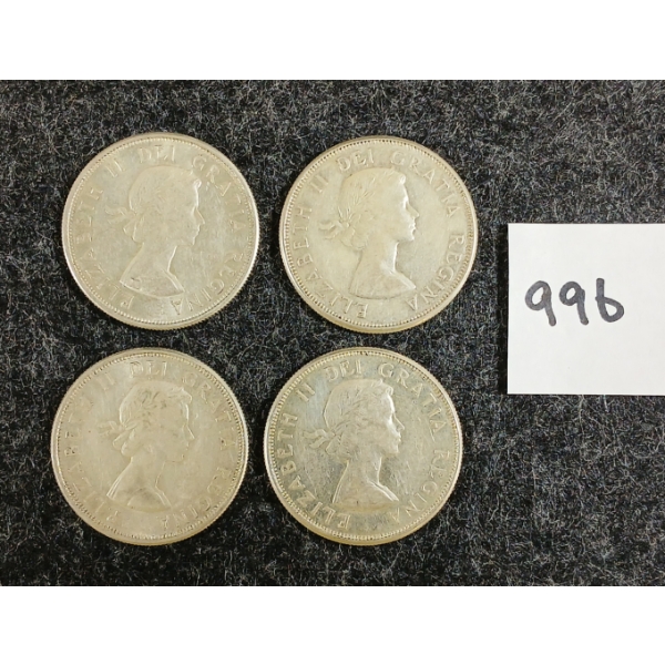 LOT OF 4 - 1961 CDN 50 CENT SILVER COINS