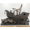 BRONZE SHIP SCULPTURE W/ STONE & STEEL BASE
