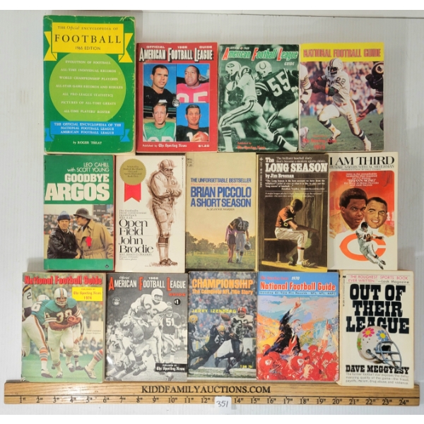 LOT OF 14 - FOOTBALL BOOKS & AFL & NFL GUIDES - "GOODBYE ARGOS", "I AM THIRD", ETC