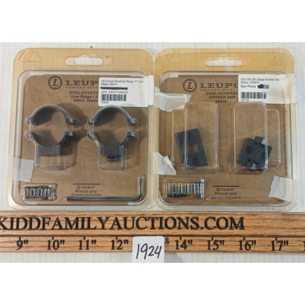 LOT OF 2 - LEUPOLD 1IN LOW SCOPE RINGS & KIMBER SCOPE BASES