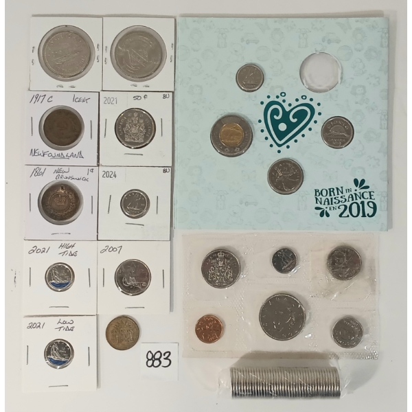 JOB LOT - CDN COINS - 1981 & 2019 PROOF SETS, 1861 LARGE PENNY, HIGH TIDE DIMES, ETC
