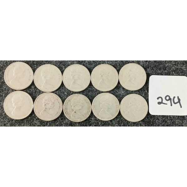 LOT OF 10 - 1967 CDN 10 CENT COINS