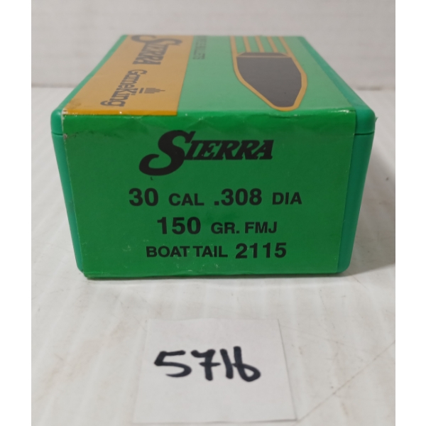 BULLETS: 100X SIERRA .30 - 150GR - FMJ - BT - SEALED