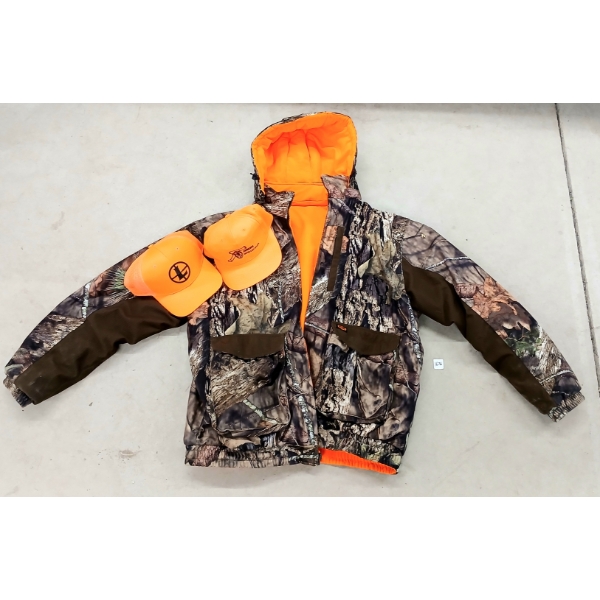 LOT OF 3 - YUKON GEAR DOUBLE-SIDED HUNTING JACKET & HATS