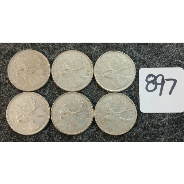 LOT OF 6 - 1968 CDN 25 CENT COINS