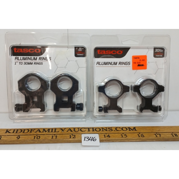 LOT OF 2 - TASCO 1 IN-30MM HIGH & 30 MM HIGH ALUMINUM SCOPE RINGS