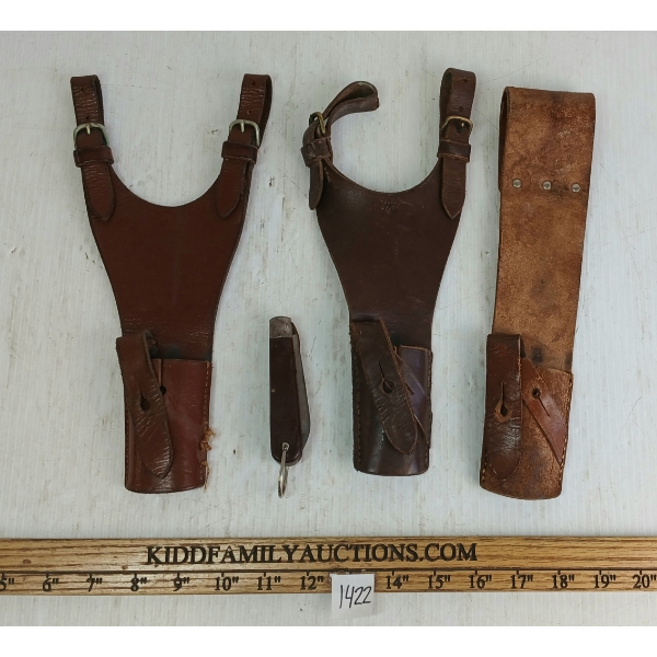 LOT OF 4 - LEATHER BLADE HOLSTERS & MULTI-TOOL