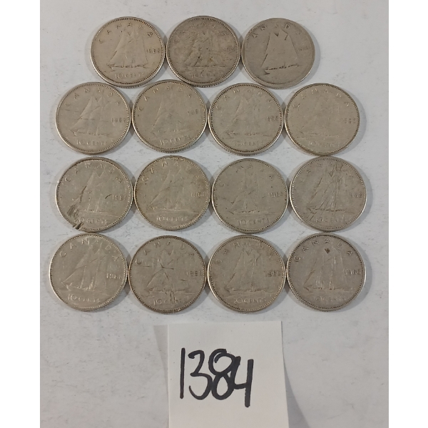 LOT OF 15 - 1941-1968 CDN SILVER DIMES