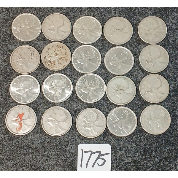 LOT OF 20 - 1940-1965 CDN 25 CENT COINS