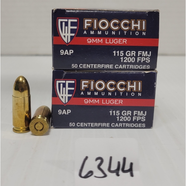 AMMO: 100X FIOCCHI 9MM LUGER - 115 GR. FMJ