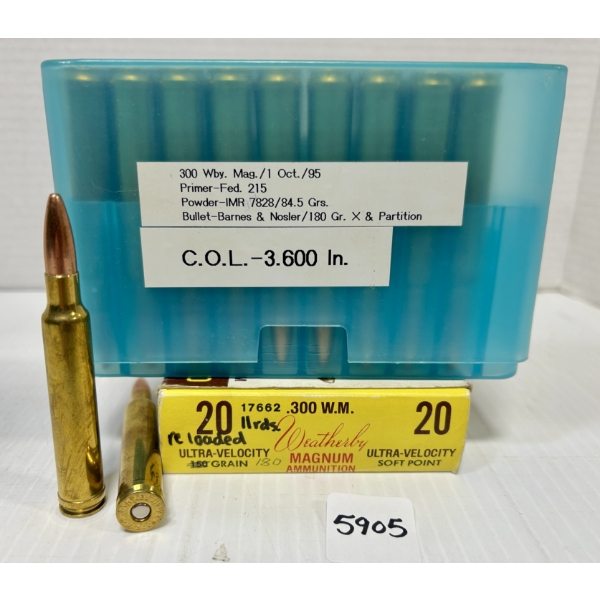 AMMO: 31X WEATHERBY .300 WBY MAG - 180 GR. - RELOADS