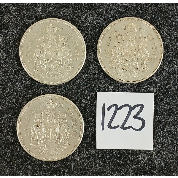 LOT OF 3 - 1962 CDN 50 CENT SILVER COINS
