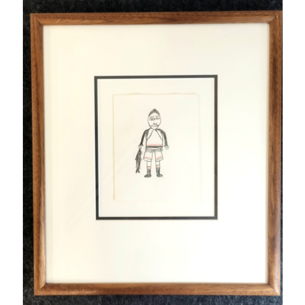 MAN W/ FISH BY UNKNOWN ARTIST - FRAMED COLOURED PENCIL ON PAPER
