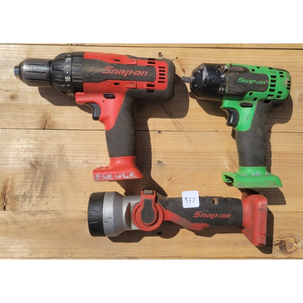 LOT OF 3 - SNAP-ON - IMPACT & HAMMER DRILL & FLASHLIGHT