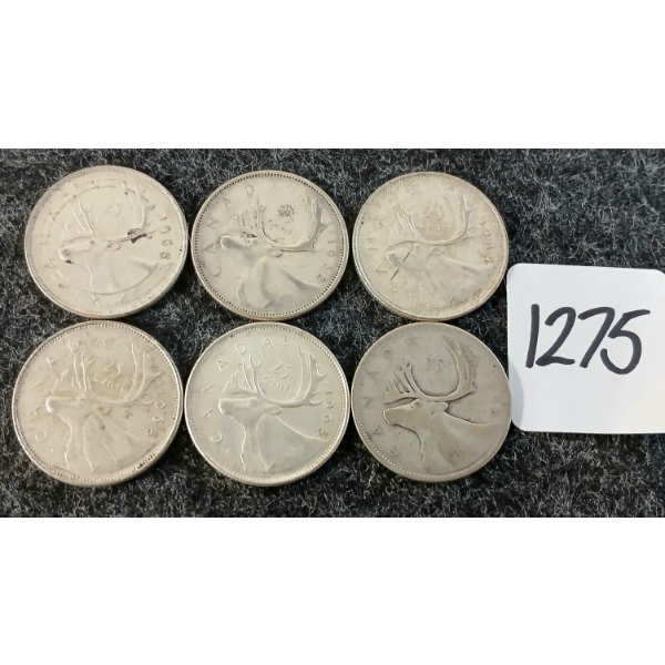 LOT OF 6 - 1945-1968 CDN 25 CENT COINS