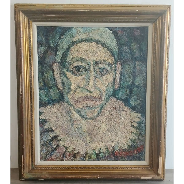 "HEAD OF CLOWN" BY SAMUEL REINDORF (1914-1988) - FRAMED OIL ON CANVAS