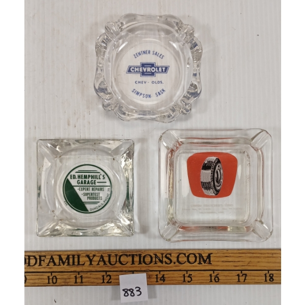LOT OF 3 - ED HEMPHILL'S GARAGE & OWEN THATCHER'S ESSO ASHTRAYS, ETC