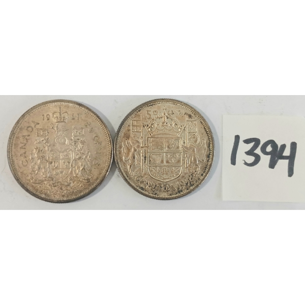 LOT OF 2 - 19 U58 & 1961 CDN SILVER HALF DOLLARS