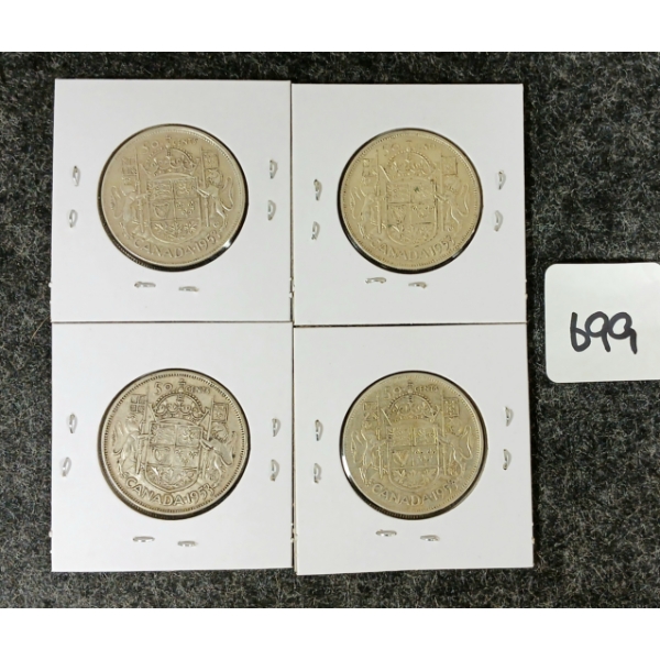 LOT OF 4 - 1953 CDN SILVER 50 CENT COINS