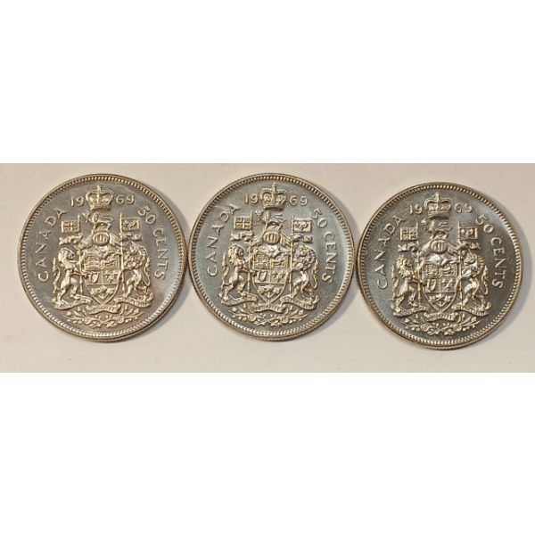 LOT OF 3 - 1969 CDN 50 CENT COINS