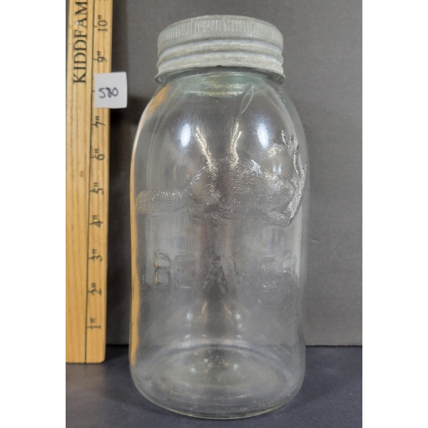 EMBOSSED BEAVER CANNING JAR W/ LID