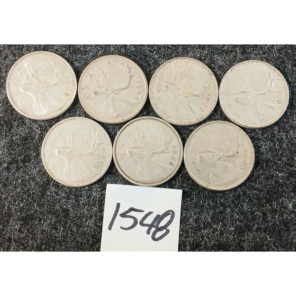 LOT OF 7 - 1968 CDN 25 CENT SILVER COINS