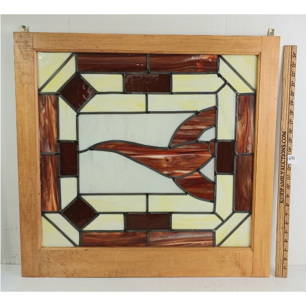 ABSTRACT RED & YELLOW STAINED GLASS HANGING