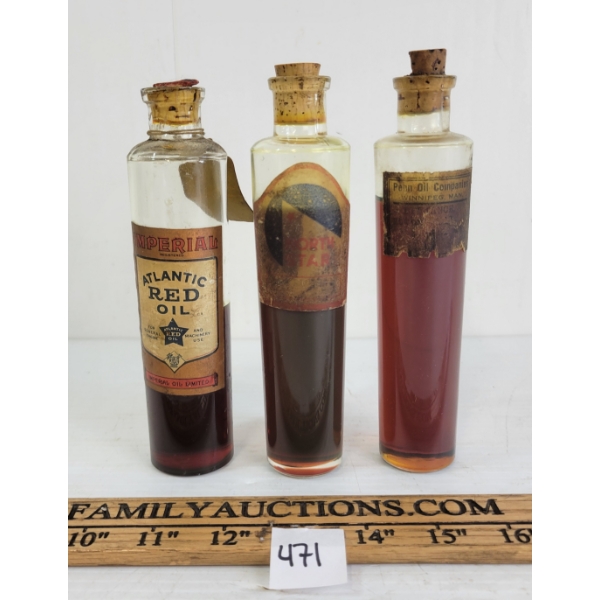 LOT OF 3 - RED OIL BOTTLES - INCL IMPERIAL ATLANTIC, PENN OIL & NORTH STAR