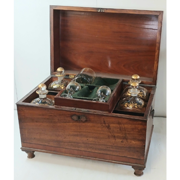 SHIP DECANTER CHEST W/ GILDED GLASSWARE