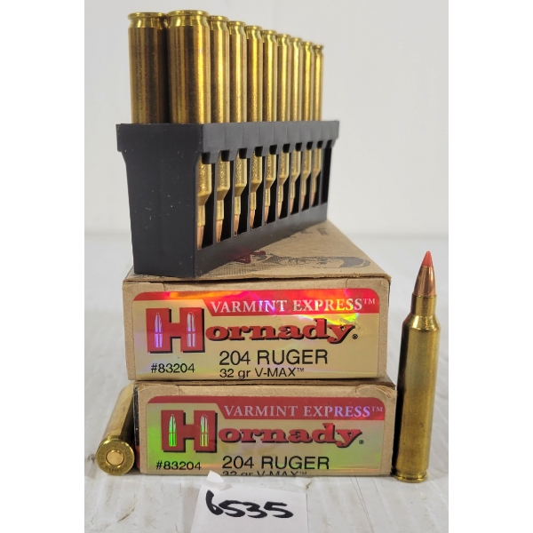 AMMO: 40X HORNADY VARMINT EXPRESS .204 RUGER - 32GR - V-MAX