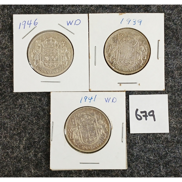 LOT OF 3 - 1939-1946 50 CENT SILVER COINS